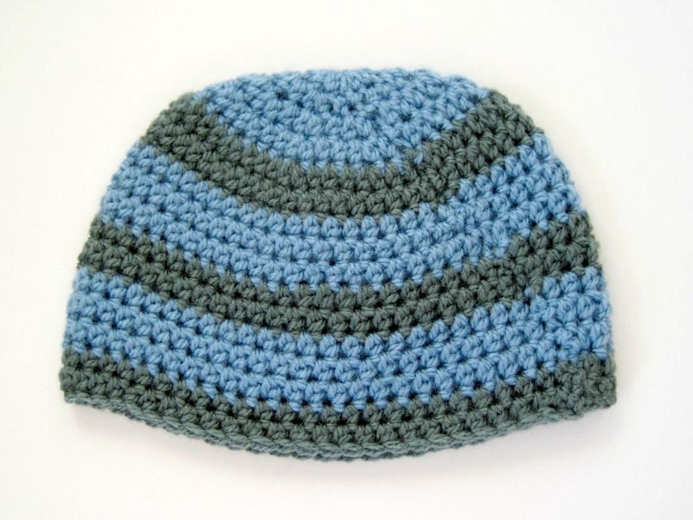 Crochet Striped Baby Boy Hat free crochet pattern. Use the yarn tails